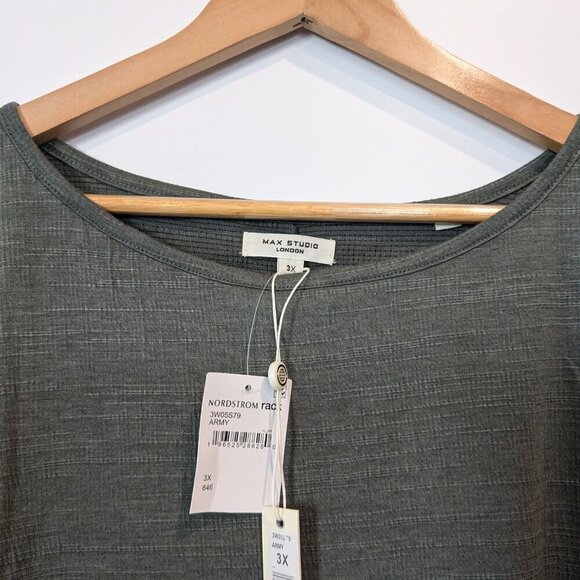 Max Studio Cinched Sleeve Top Size 3X Green Jersey Dropped-Shoulder T-Shirt NWT - Picture 6 of 15